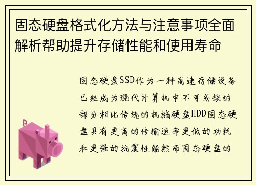 固态硬盘格式化方法与注意事项全面解析帮助提升存储性能和使用寿命